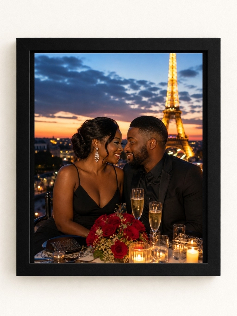 8x10 Framed A.I. Print Art - Romantic Paris Evening